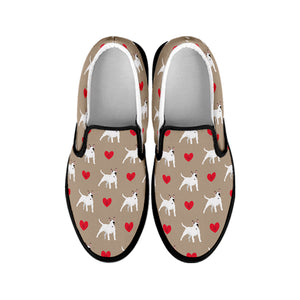 Bull Terrier Heart Pattern Print Black Slip On Shoes