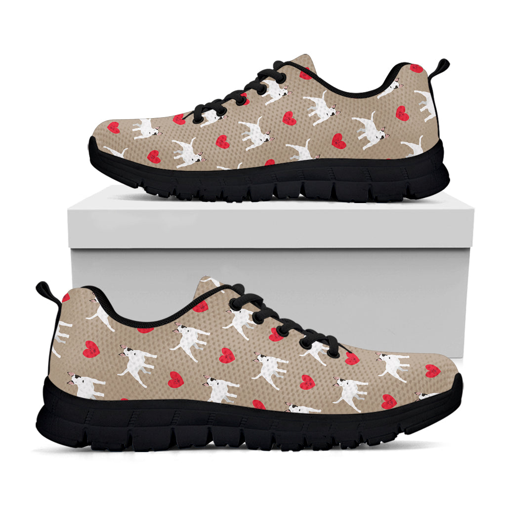 Bull Terrier Heart Pattern Print Black Sneakers