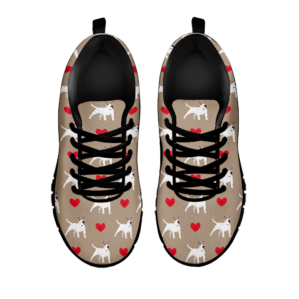 Bull Terrier Heart Pattern Print Black Sneakers