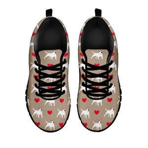 Bull Terrier Heart Pattern Print Black Sneakers