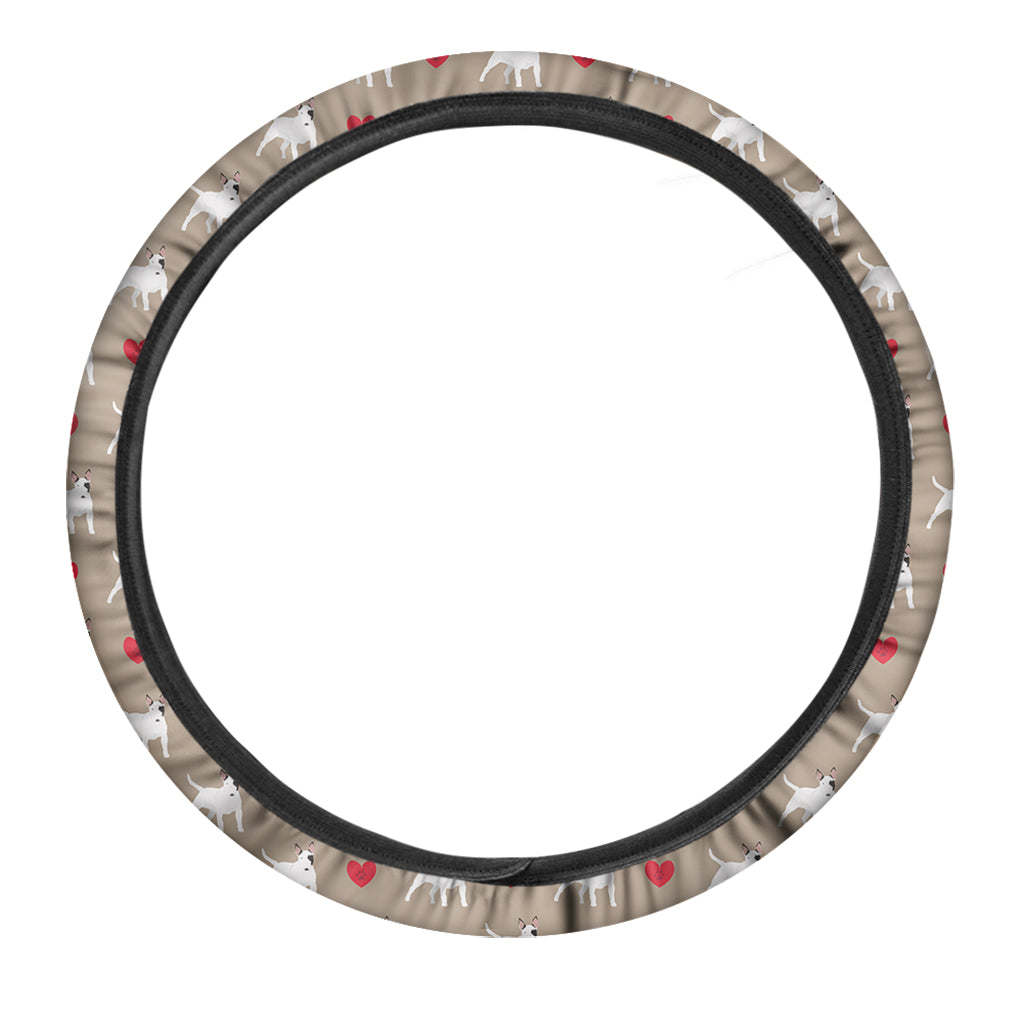Bull Terrier Heart Pattern Print Car Steering Wheel Cover