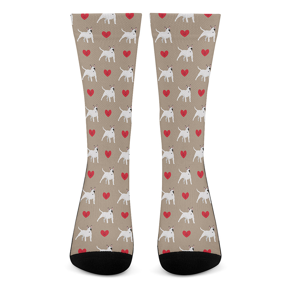 Bull Terrier Heart Pattern Print Crew Socks