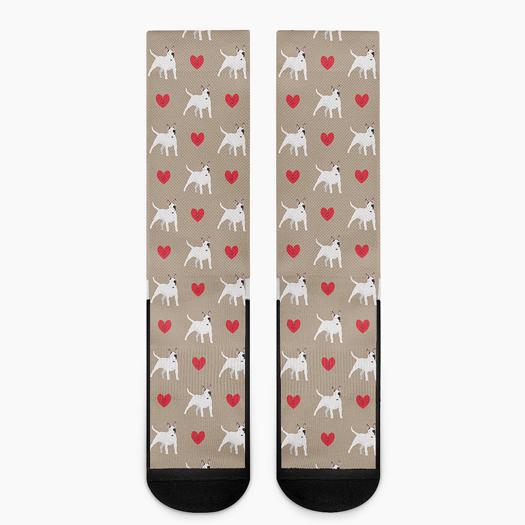 Bull Terrier Heart Pattern Print Crew Socks