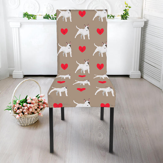 Bull Terrier Heart Pattern Print Dining Chair Slipcover