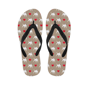 Bull Terrier Heart Pattern Print Flip Flops