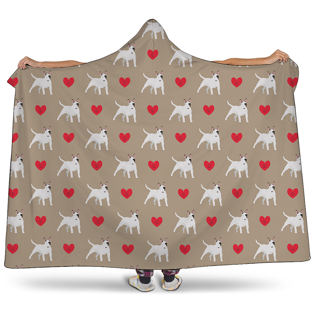 Bull Terrier Heart Pattern Print Hooded Blanket