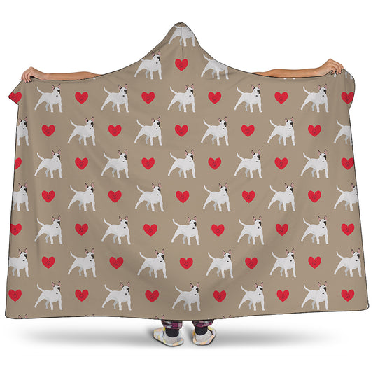 Bull Terrier Heart Pattern Print Hooded Blanket