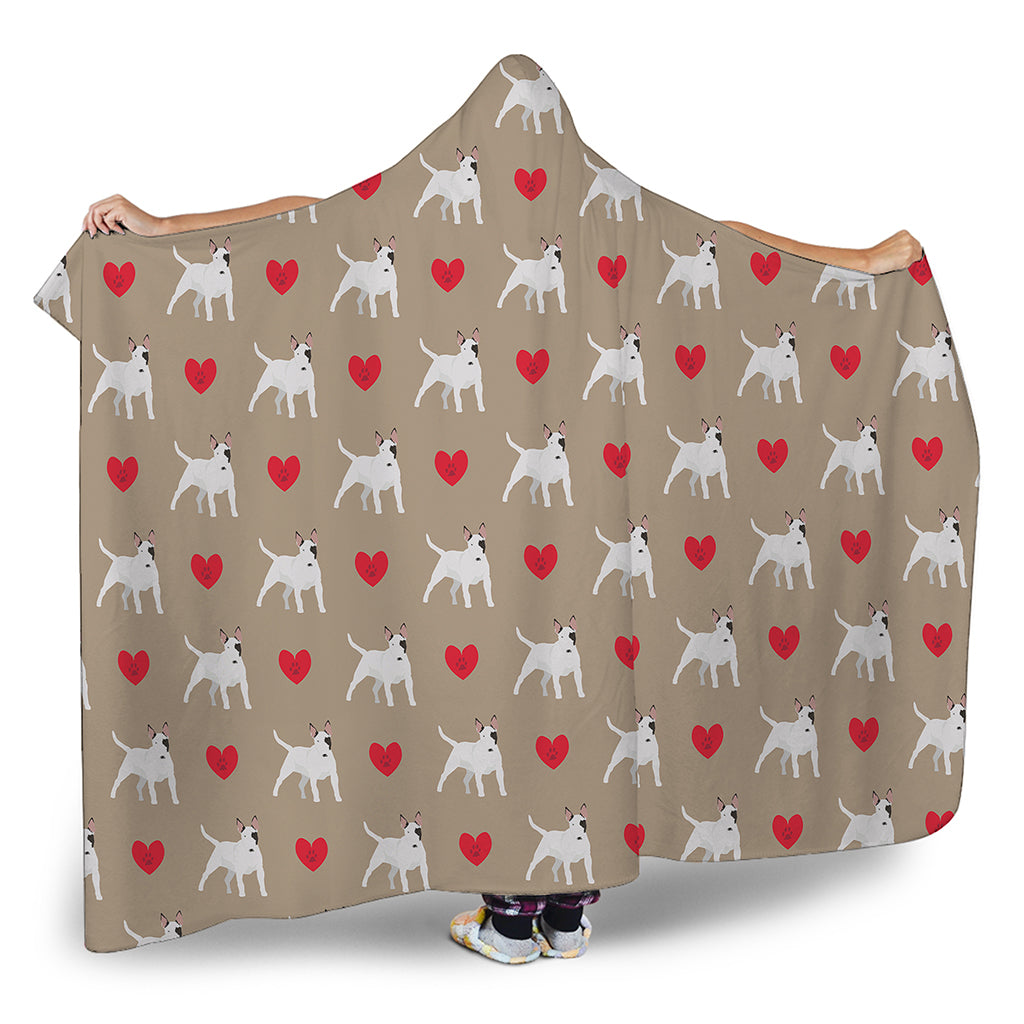 Bull Terrier Heart Pattern Print Hooded Blanket