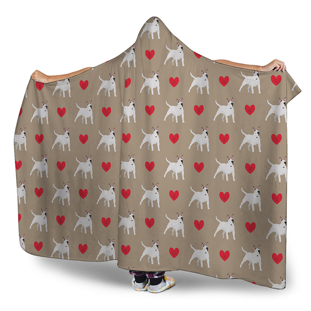Bull Terrier Heart Pattern Print Hooded Blanket