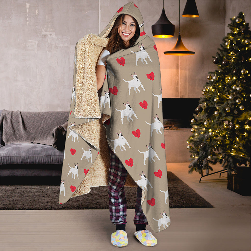 Bull Terrier Heart Pattern Print Hooded Blanket