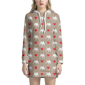 Bull Terrier Heart Pattern Print Hoodie Dress