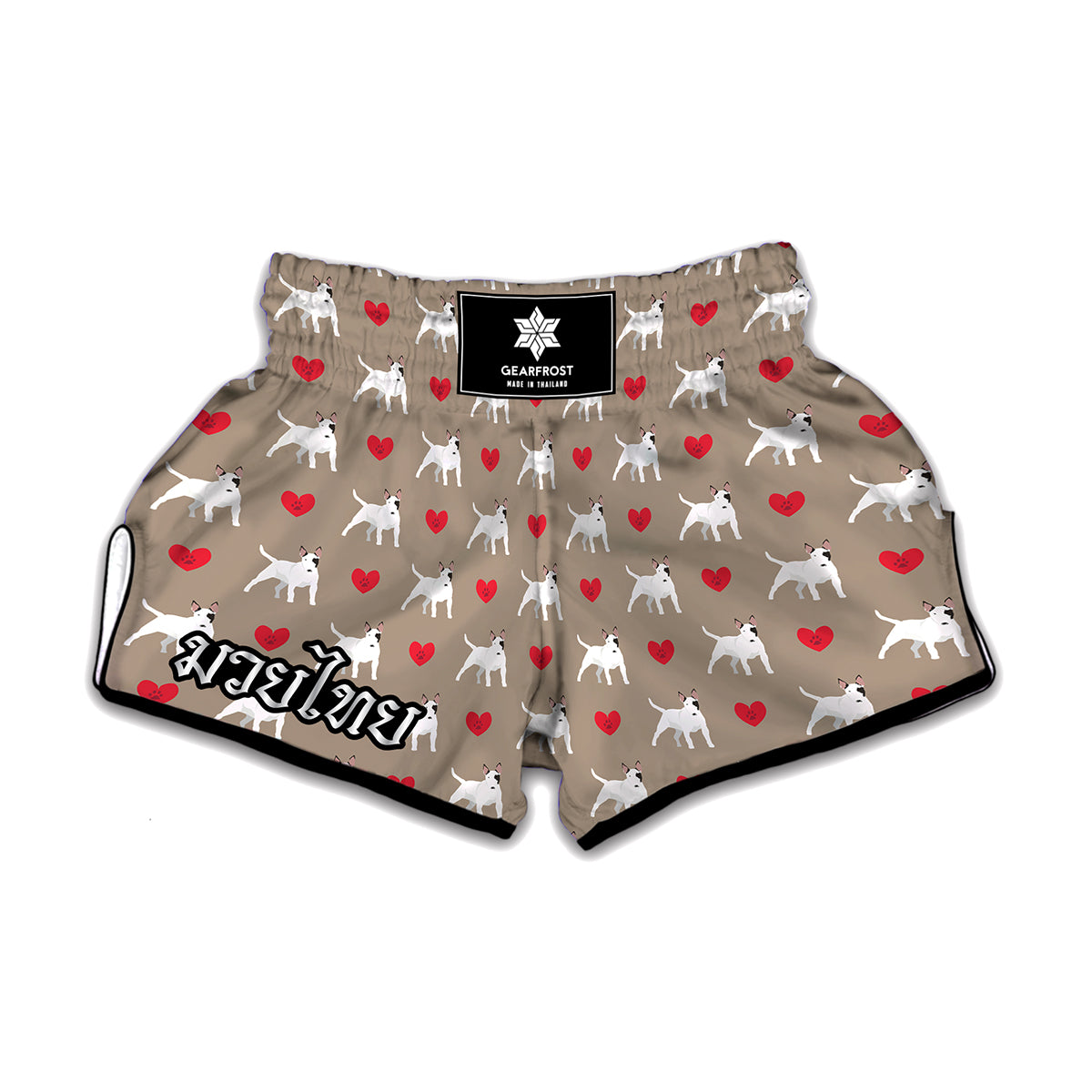 Bull Terrier Heart Pattern Print Muay Thai Boxing Shorts