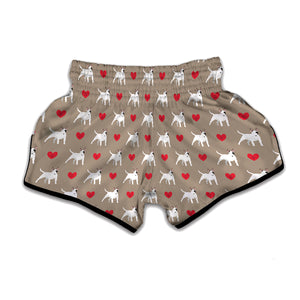 Bull Terrier Heart Pattern Print Muay Thai Boxing Shorts