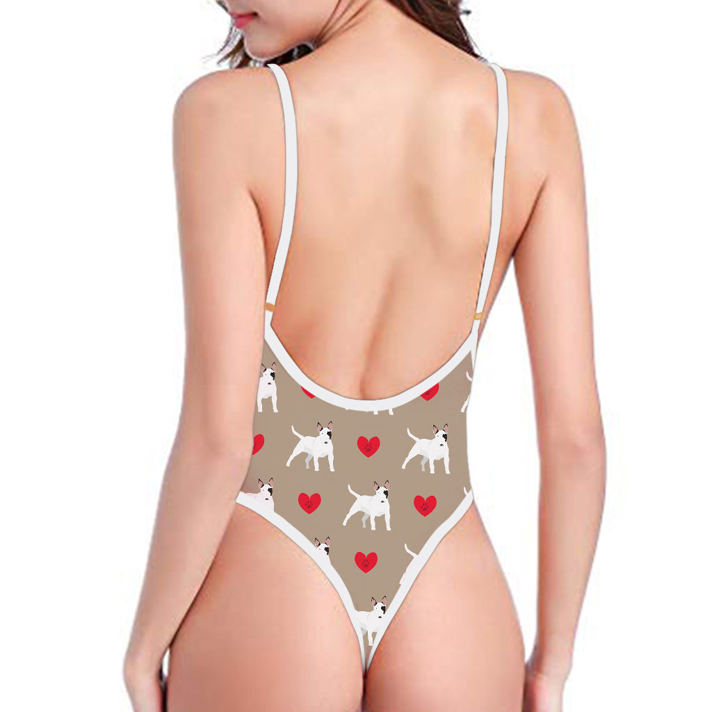 Bull Terrier Heart Pattern Print One Piece High Cut Swimsuit