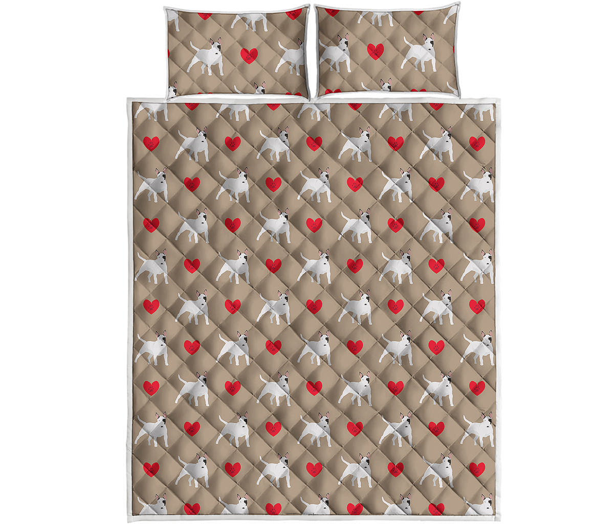 Bull Terrier Heart Pattern Print Quilt Bed Set
