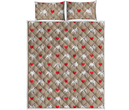 Bull Terrier Heart Pattern Print Quilt Bed Set