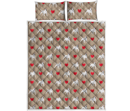 Bull Terrier Heart Pattern Print Quilt Bed Set