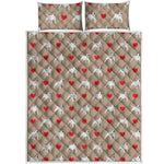 Bull Terrier Heart Pattern Print Quilt Bed Set