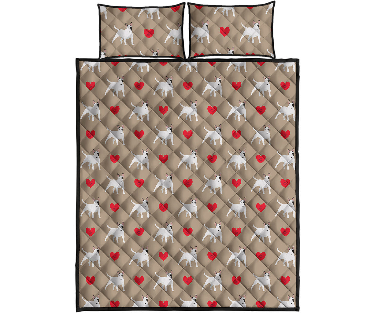 Bull Terrier Heart Pattern Print Quilt Bed Set