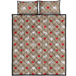 Bull Terrier Heart Pattern Print Quilt Bed Set