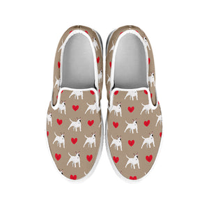 Bull Terrier Heart Pattern Print White Slip On Shoes