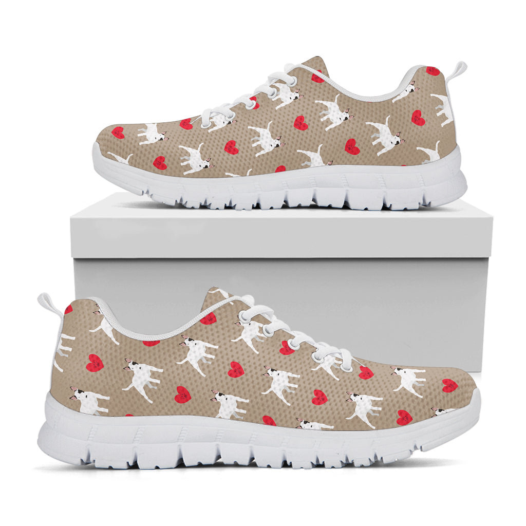 Bull Terrier Heart Pattern Print White Sneakers