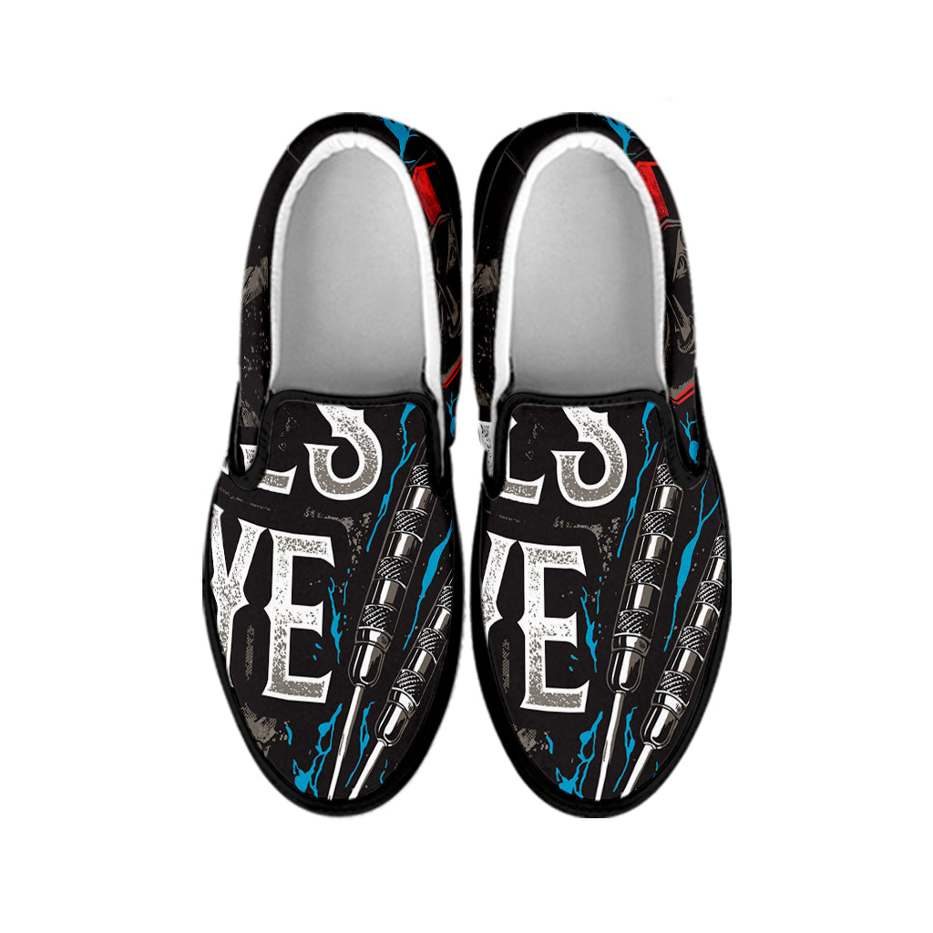 Bullseye Darts Print Black Slip On Shoes