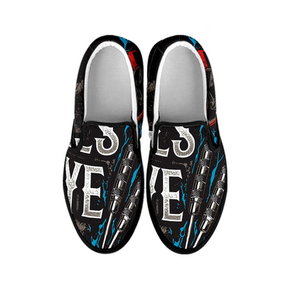Bullseye Darts Print Black Slip On Shoes