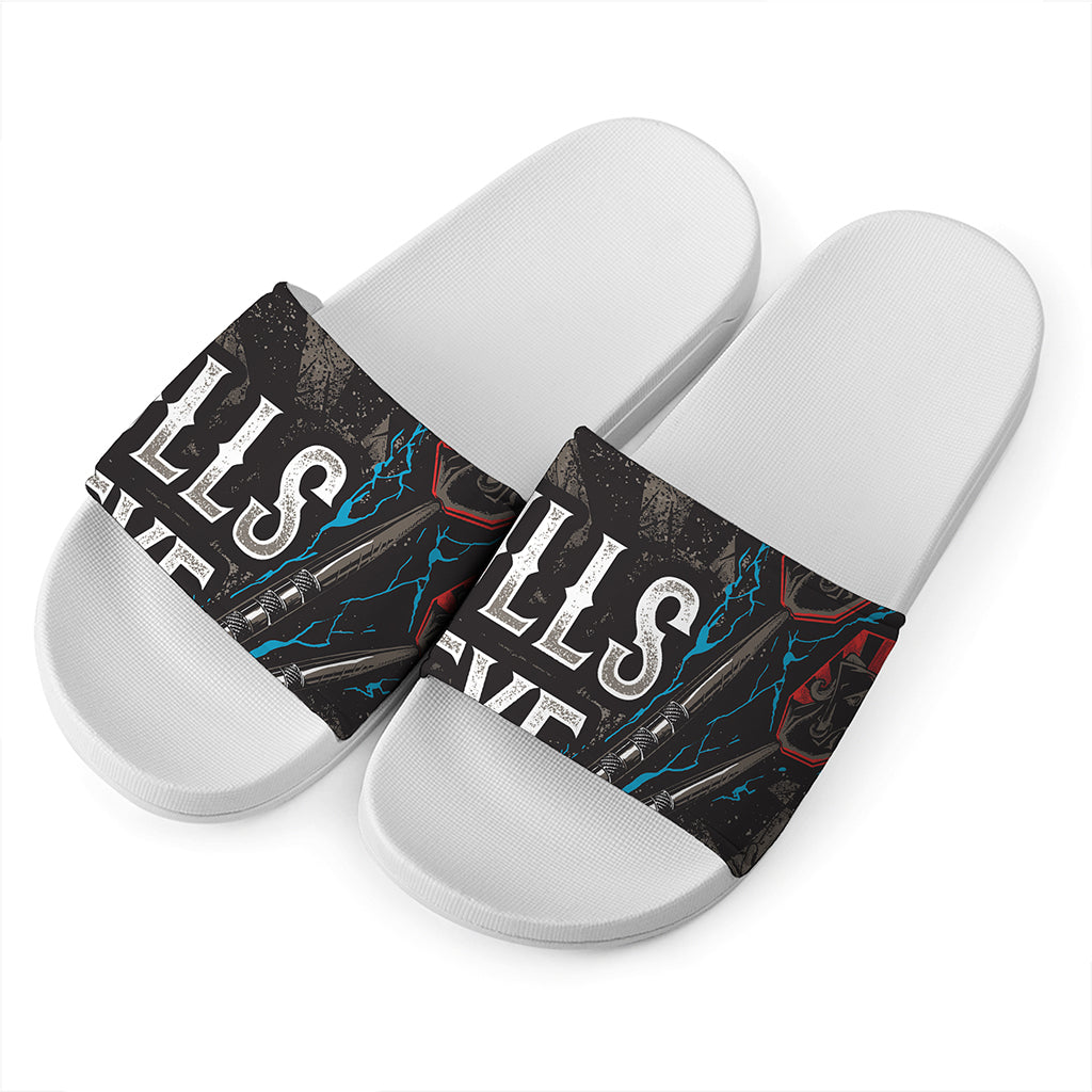 Bullseye Darts Print White Slide Sandals