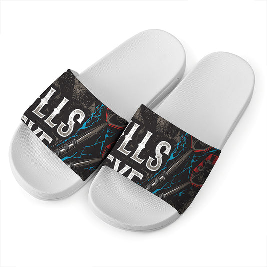 Bullseye Darts Print White Slide Sandals