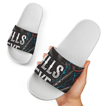Bullseye Darts Print White Slide Sandals