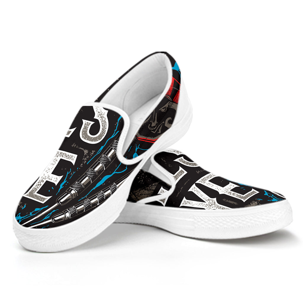 Bullseye Darts Print White Slip On Shoes