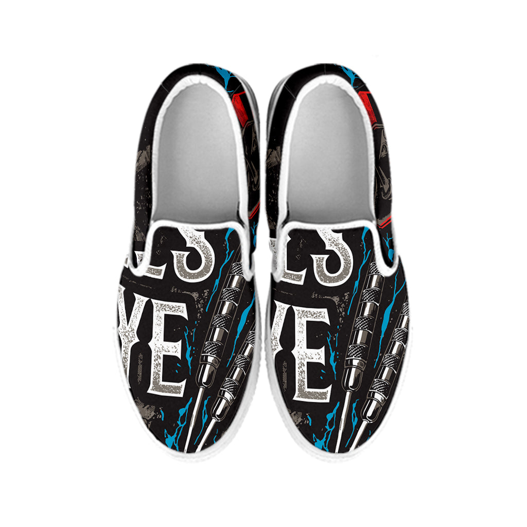 Bullseye Darts Print White Slip On Shoes