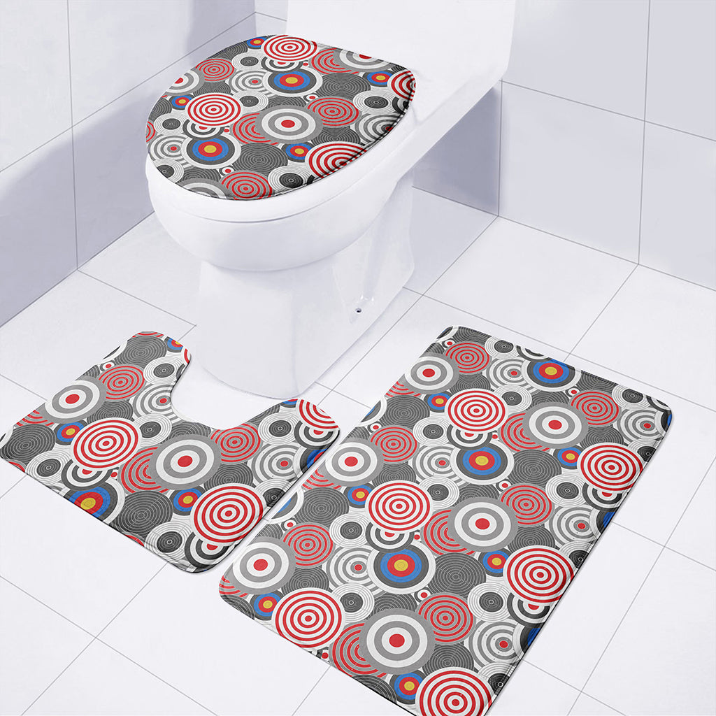 Bullseye Target Pattern Print 3 Piece Bath Mat Set