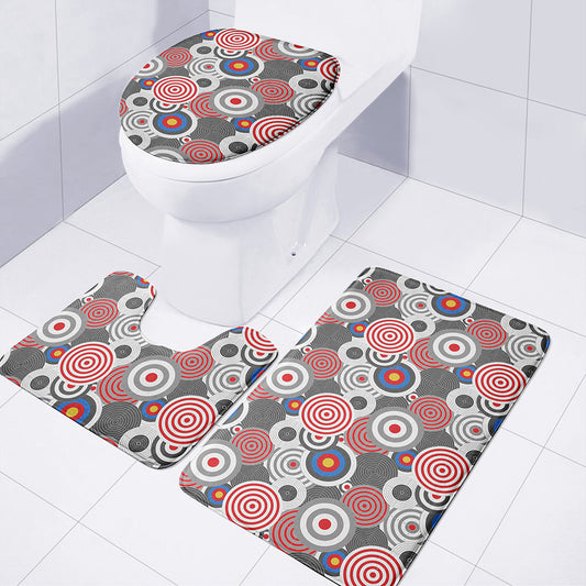 Bullseye Target Pattern Print 3 Piece Bath Mat Set