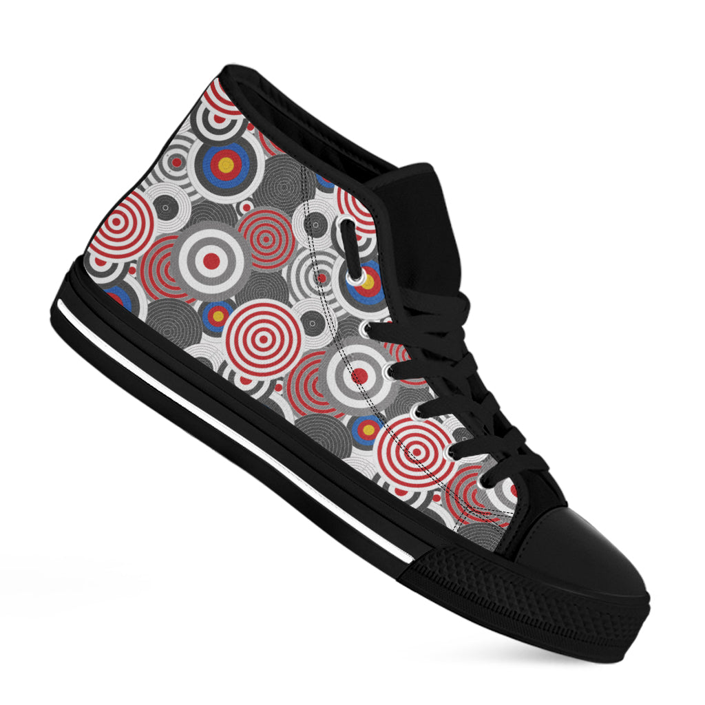 Bullseye Target Pattern Print Black High Top Shoes