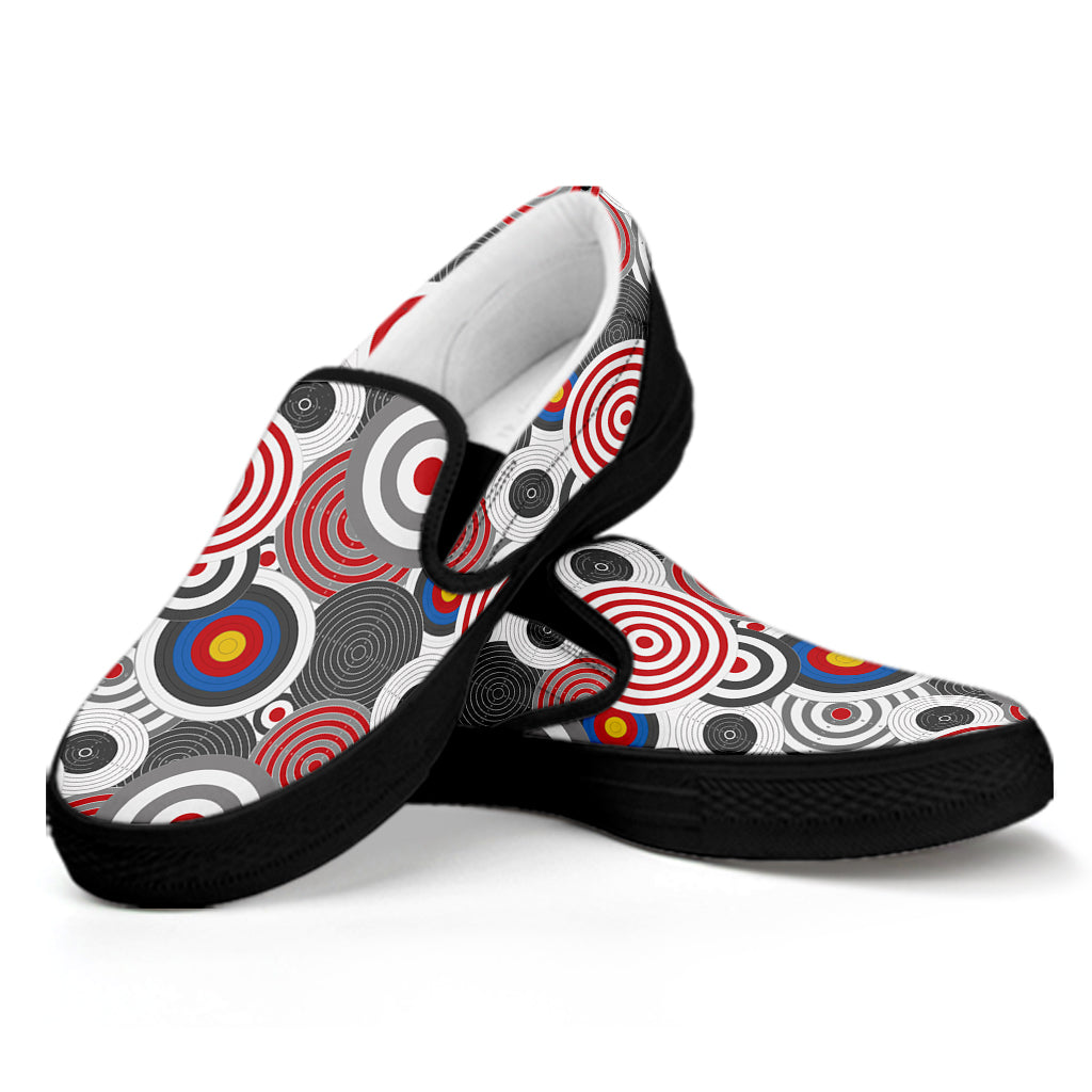 Bullseye Target Pattern Print Black Slip On Shoes