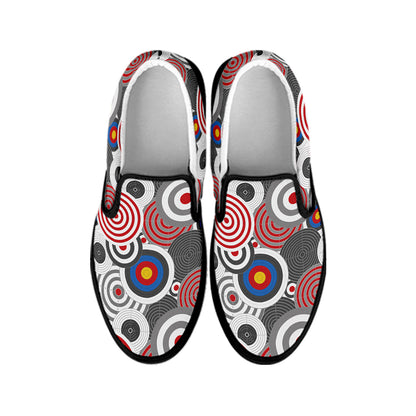 Bullseye Target Pattern Print Black Slip On Shoes