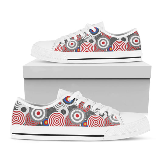 Bullseye Target Pattern Print White Low Top Shoes