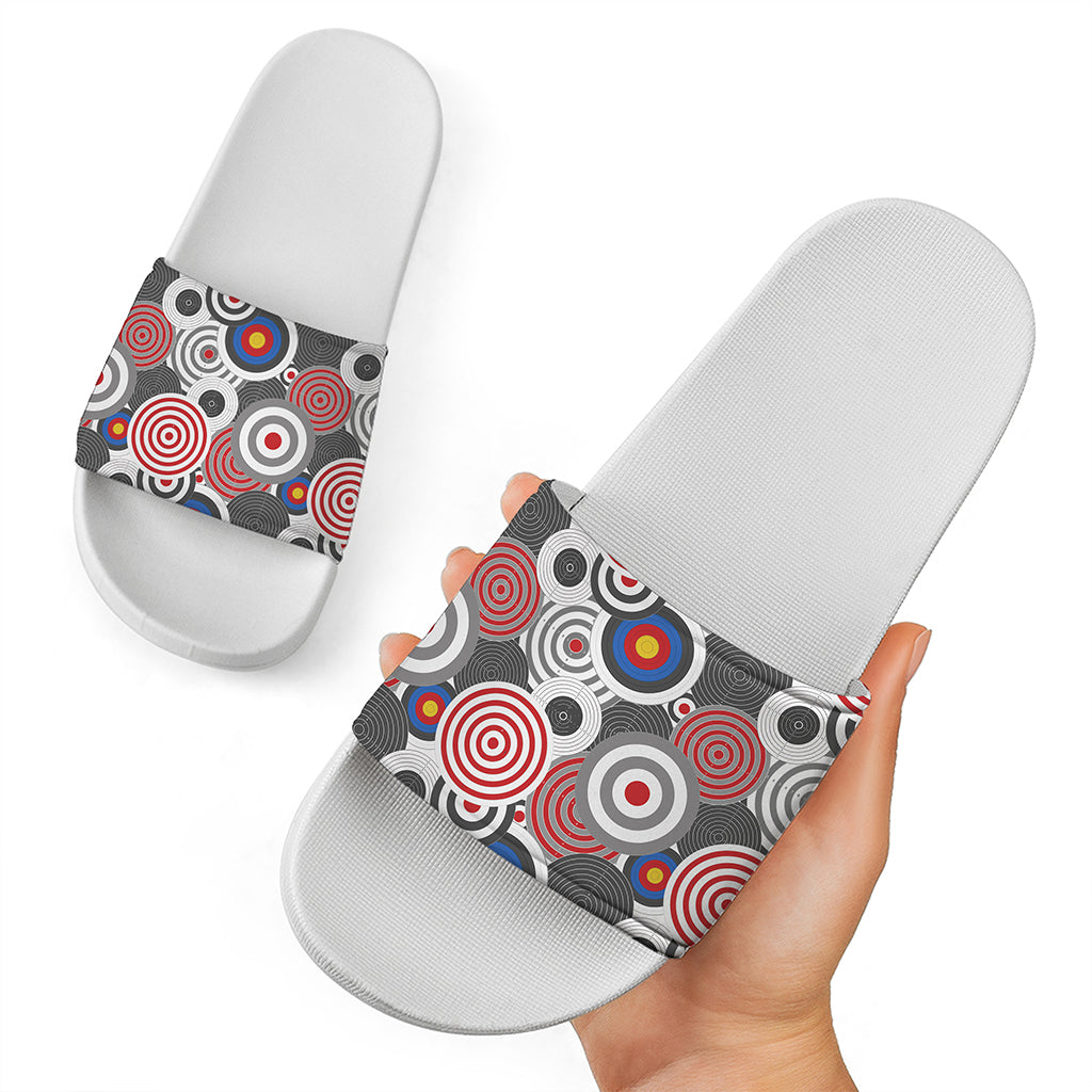 Bullseye Target Pattern Print White Slide Sandals