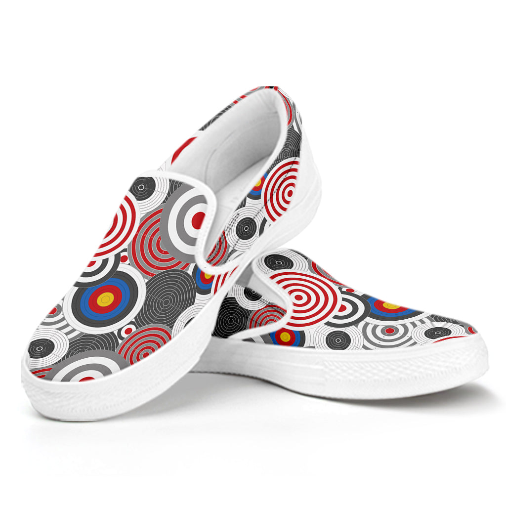 Bullseye Target Pattern Print White Slip On Shoes