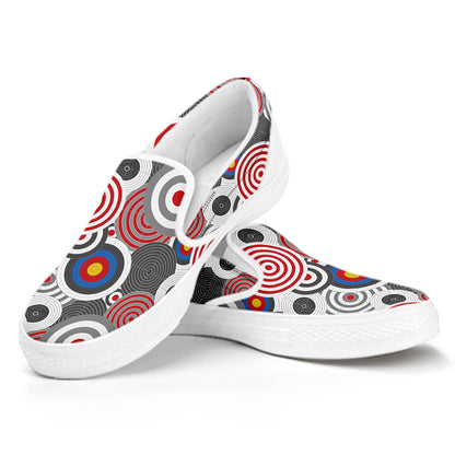 Bullseye Target Pattern Print White Slip On Shoes