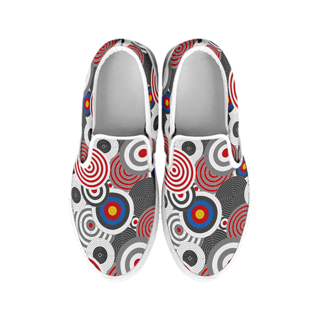 Bullseye Target Pattern Print White Slip On Shoes