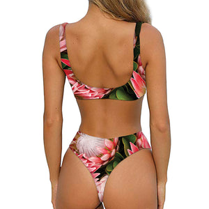 Bunches of Proteas Print Front Bow Tie Bikini