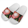 Bunches of Proteas Print White Slide Sandals