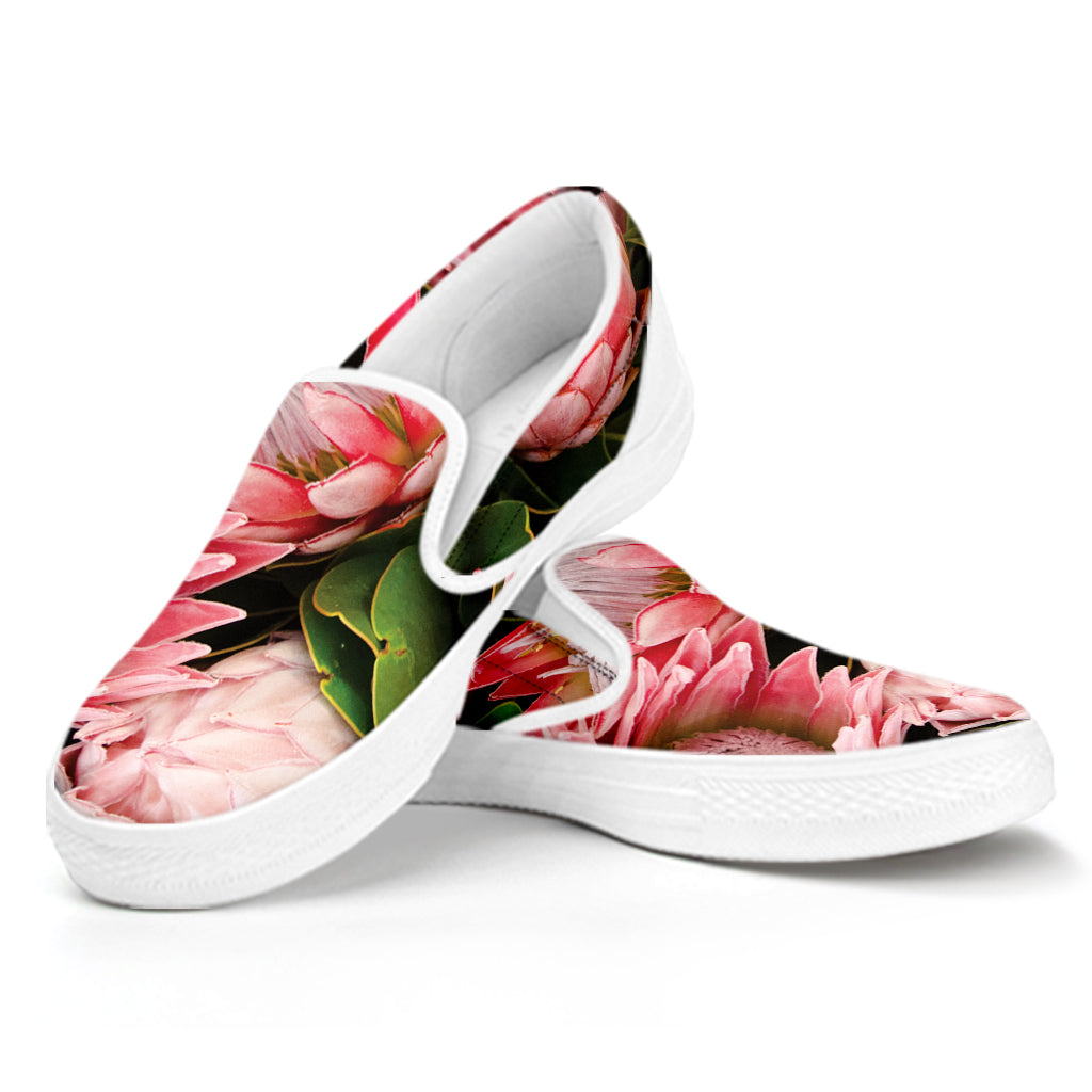 Bunches of Proteas Print White Slip On Shoes