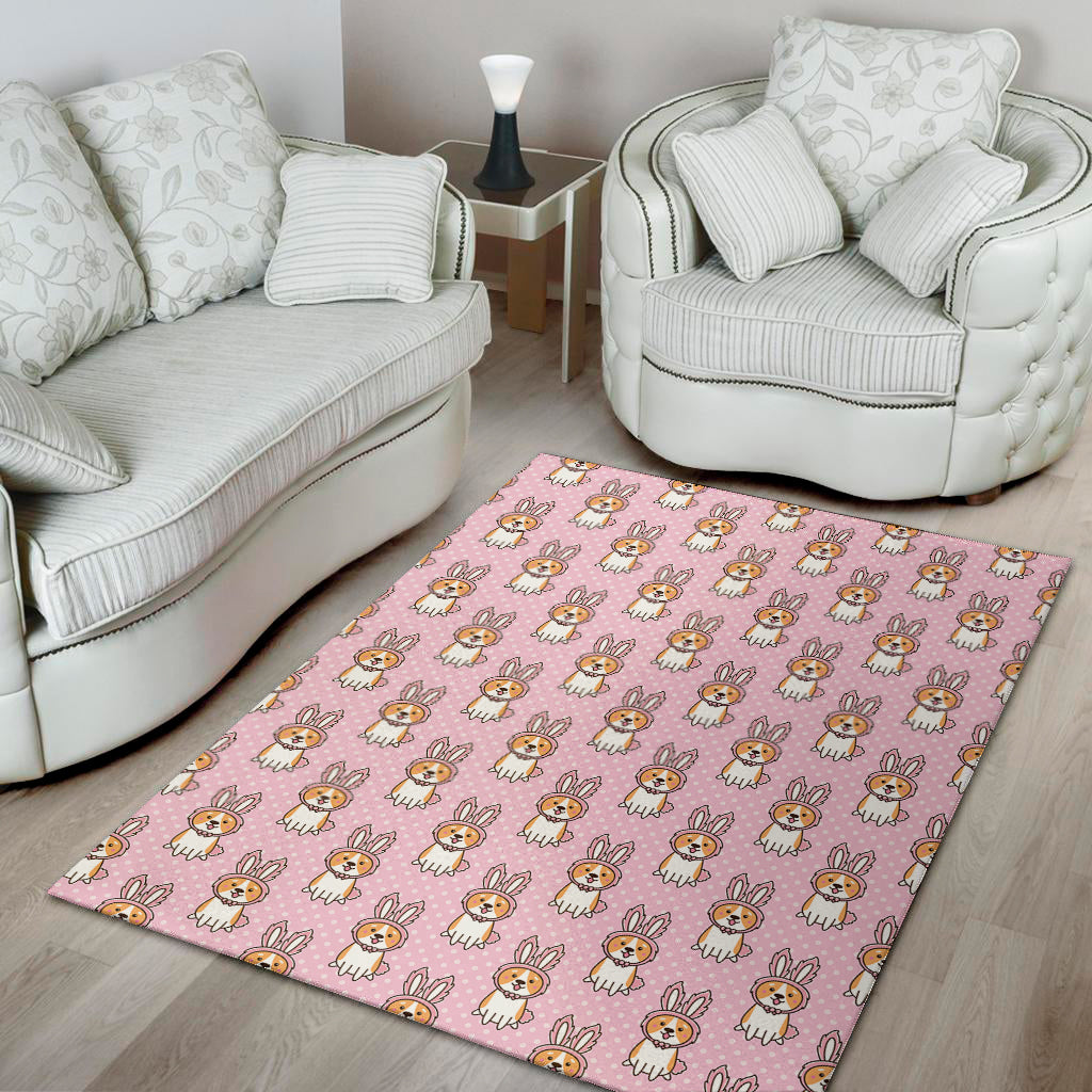 Bunny Corgi Pattern Print Area Rug