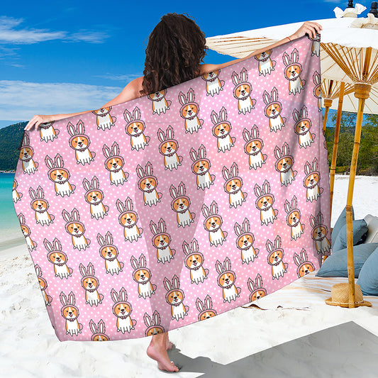 Bunny Corgi Pattern Print Beach Sarong Wrap