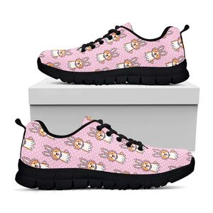 Bunny Corgi Pattern Print Black Sneakers