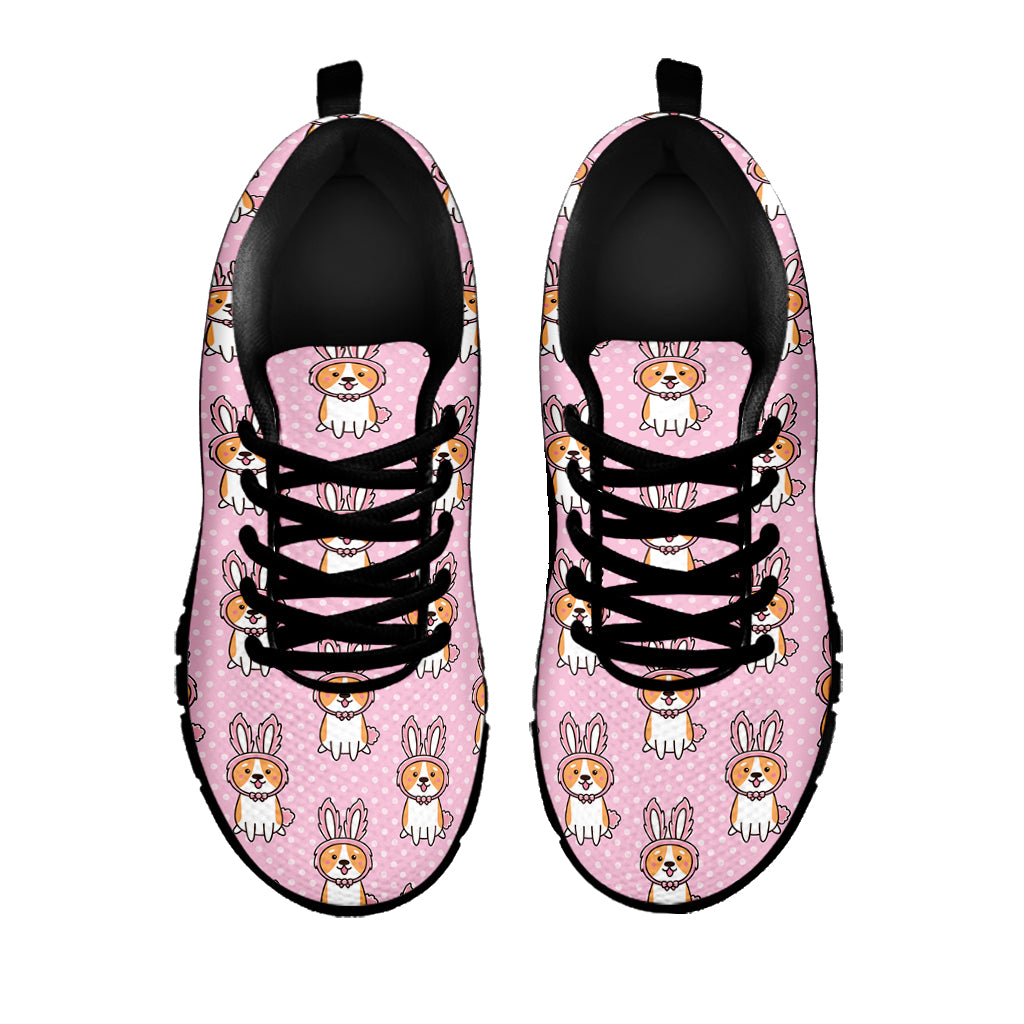 Bunny Corgi Pattern Print Black Sneakers